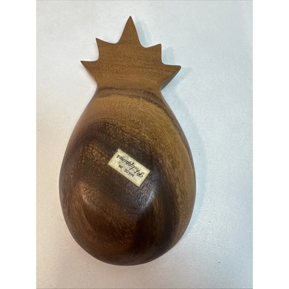 Vintage Wood Pineapple Shape‎ Bowl Made in Philippines 8 x 4.25 Hand Crafted